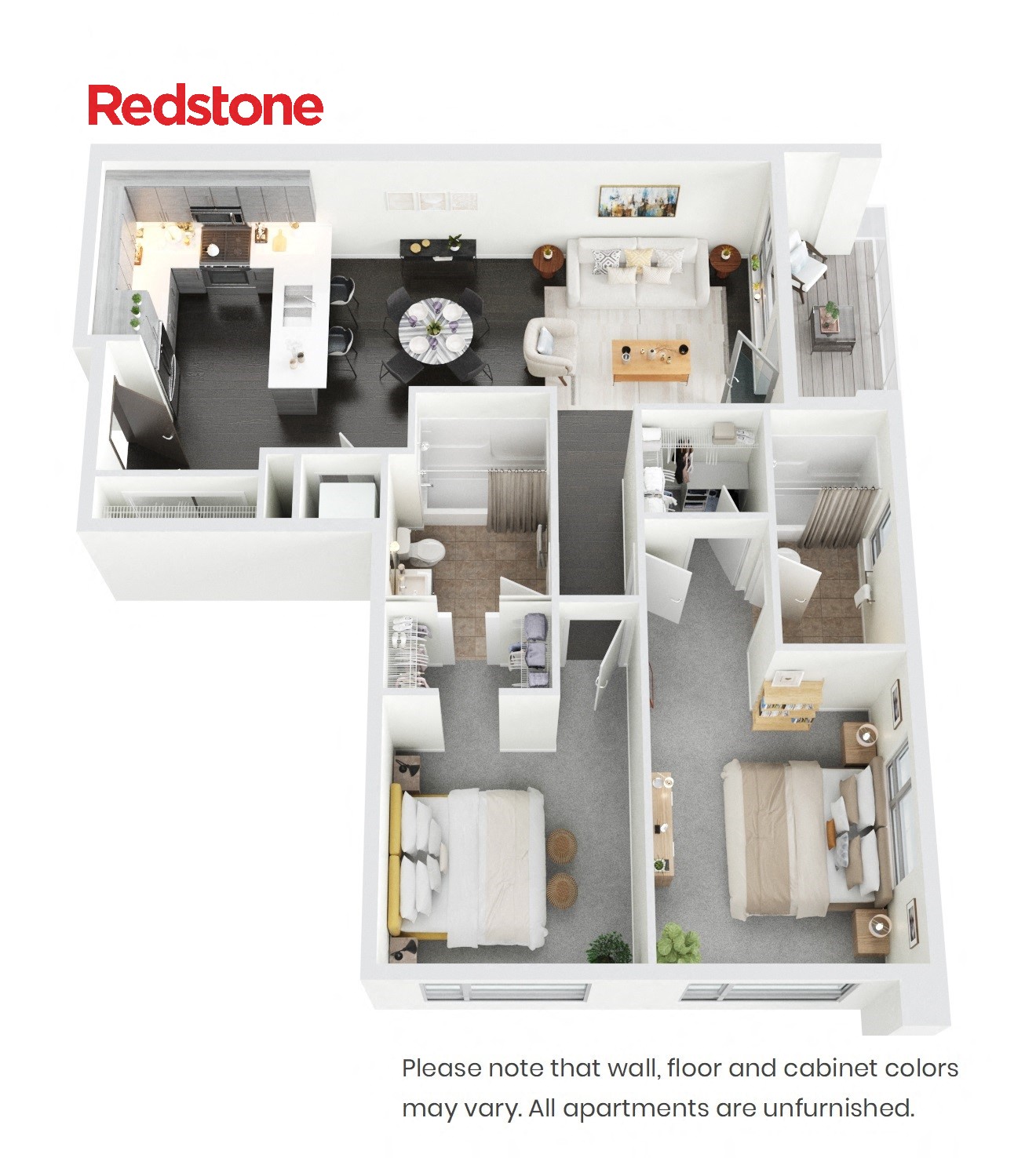 Floor plan for 2 beds, 2 baths, 1040 sqft